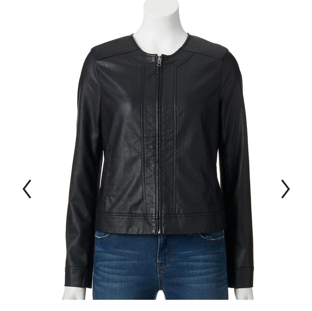 Faux leather collarless jacket